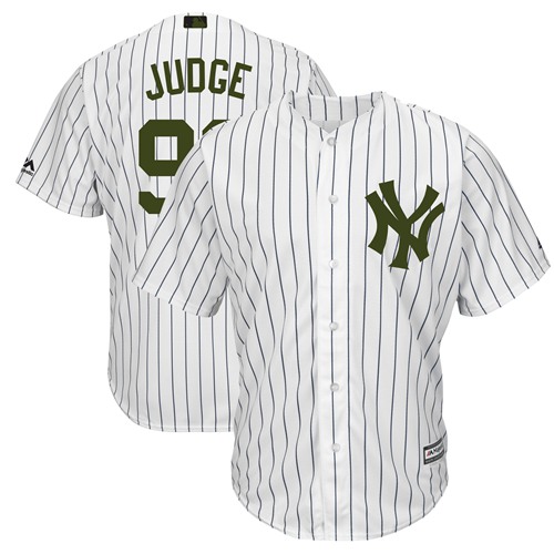 Yankees #99 Aaron Judge White Strip New Cool Base 2018 Memorial Day Stitched MLB Jersey - Click Image to Close